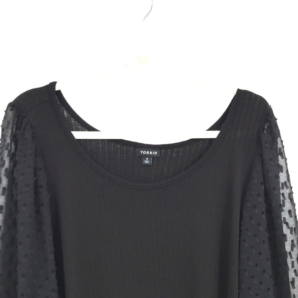 Torrid ribbed top sheer puff balloon sleeve whimsigoth top‎ stetch coquette 4 4X - Picture 12 of 12